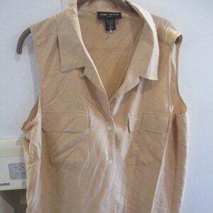 VTG 90s ANNE CARSON 100% Silk Button Shirt Blouse 1X sleeveless